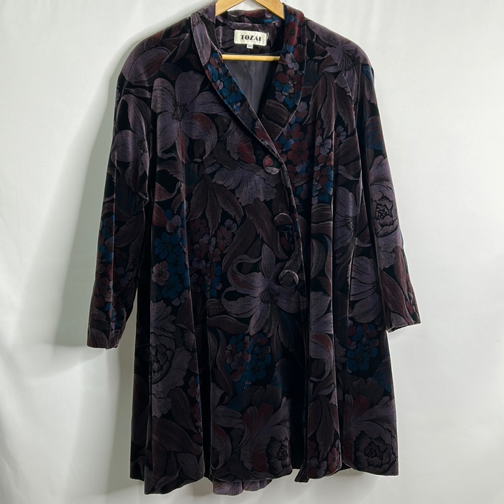 Tozai Vintage boho floral velvet cotton oversized pocketed cloak jacket